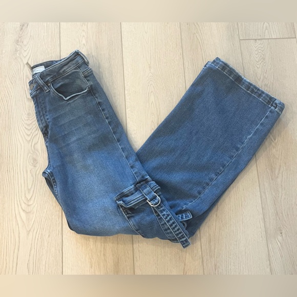 Risen High Rise Wide Leg Cargo Medium Wash Denim Jeans Blue Women’s Size 27 - Picture 2 of 10